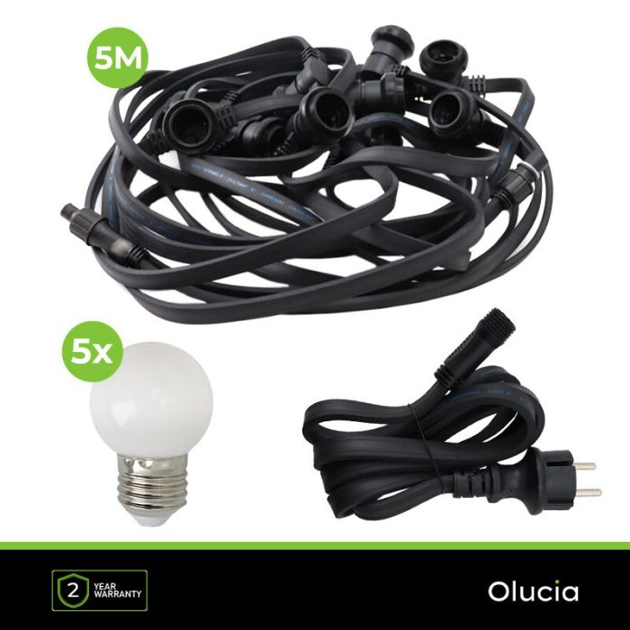 5m guirlande guinguette avec 5 ampoules blanches