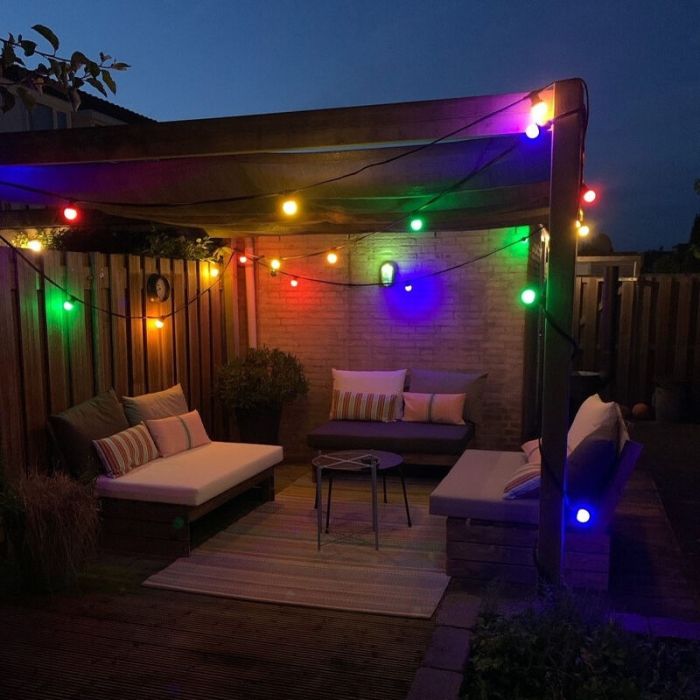 20m guirlande guinguette avec 40 ampoules colorées