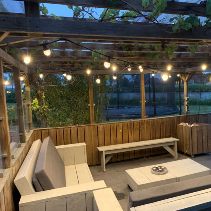 50m guirlande guinguette avec 50 dimmable ampoules transparantes