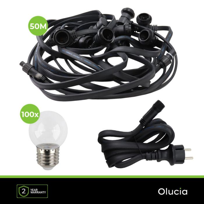 50m guirlande guinguette avec 100 dimmable ampoules transparantes