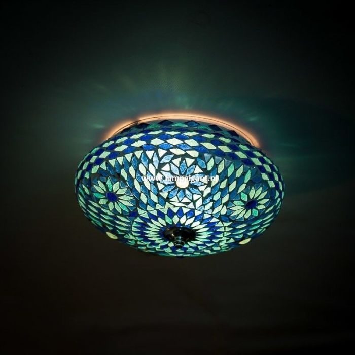 Lampe plafond orientale bleue mosaïque, Mimoun