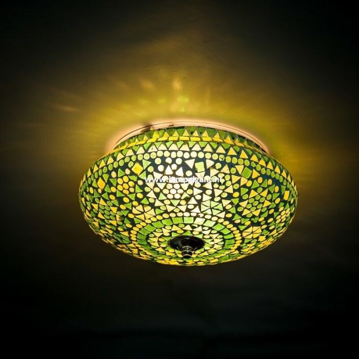 Lampe plafond orientale verte mosaïque, Mimoun