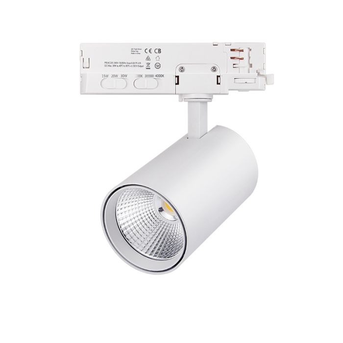 Spot de système de rail triphasé blanc, Rozina, 10W/20W/30W, white switch LED