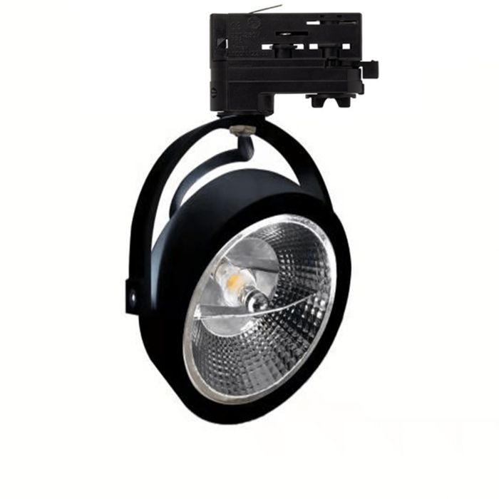 Spot triphasé noir Tirsa, 15W, 2700K, Pro