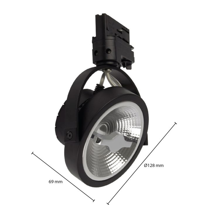Spot triphasé noir Tirsa, 15W, 2700K, Pro