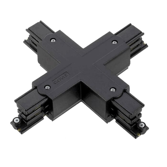 Connecteur en forme de X pour éclairage sur rail triphasé, noir, Pro