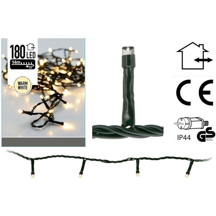 Lumières de Noël extérieures LED 13,5 m, 180 lumières blanc chaud