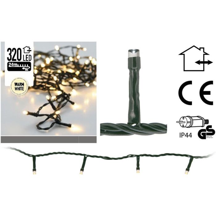 Lumières de Noël extérieures à LED de 24 m, 320 lumières blanches chaudes