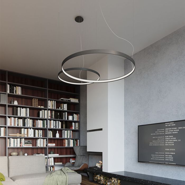 Suspension en aluminium noire, Ringo, 30W, 3000K LED