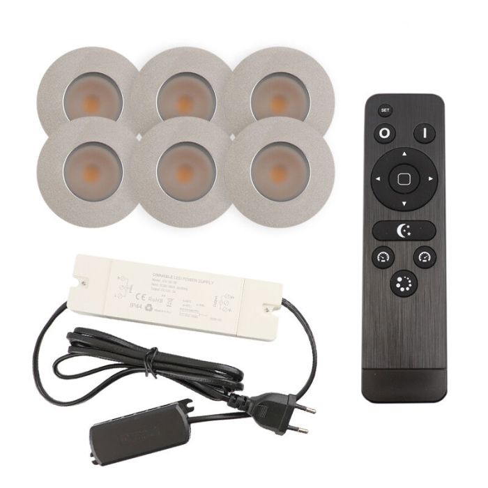 6 spots encastrés veranda chromé Dico, IP65, avec kit de connexion et télécommande