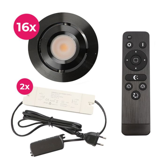16 spots veranda orientable Rona, IP44, avec kit de connexion et télécommande, noir