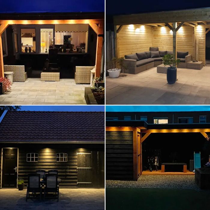 4 spots veranda orientable Rona carré, IP44, avec kit de connexion et télécommande, noir