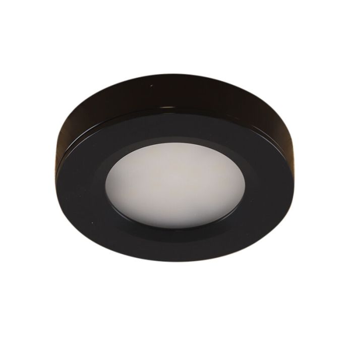 4 lampes rondes sous placard de cuisine, noir, avec kit de connexion et télécommande