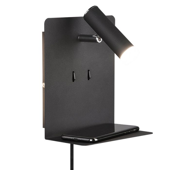 Applique murale design noire, Ricciolo, 3W, 3000K LED, avec interrupteur