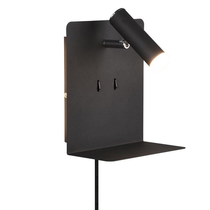 Applique murale design noire, Ricciolo, 3W, 3000K LED, avec interrupteur