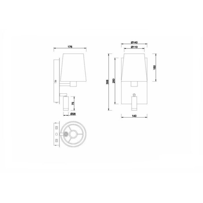 Applique murale design nickel, Soro, 40W, 3000K LED, avec interrupteur