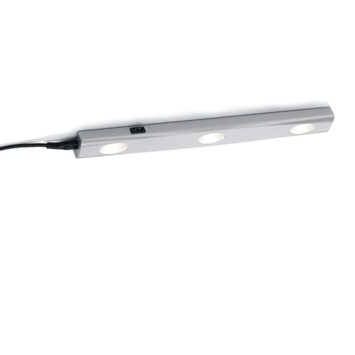 Éclairage sous meuble cuisine en plastique argenté, Sarila, 1W, 3000K LED, avec interrupteur