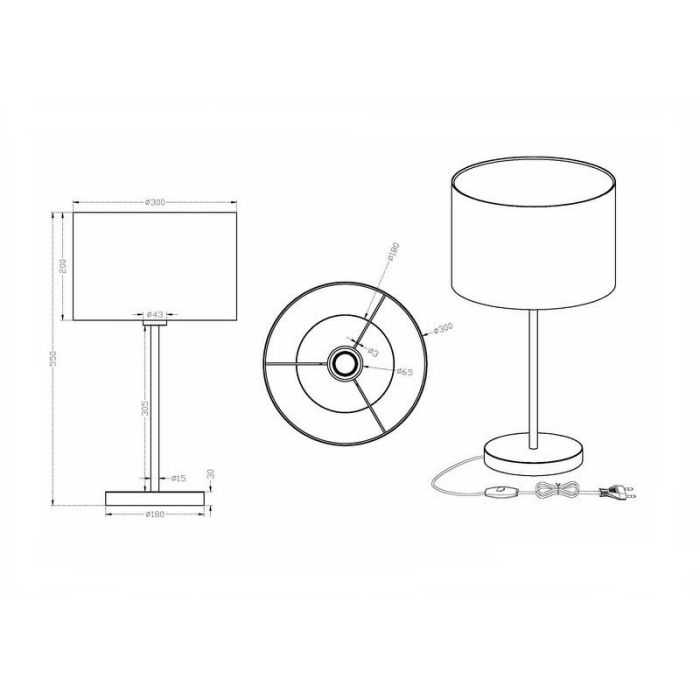 Lampe de table en métal nickel, Ledbury, avec interrupteur