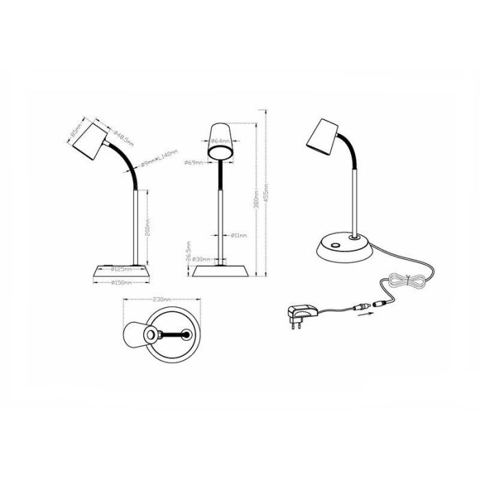 Lampe de table en verre nickel, Laysha, 4,7W, 3000K LED, avec interrupteur