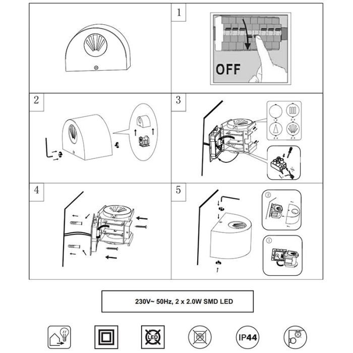 Luminaire extérieur design blanc, Sandkas, 2W, 3000K LED, IP44
