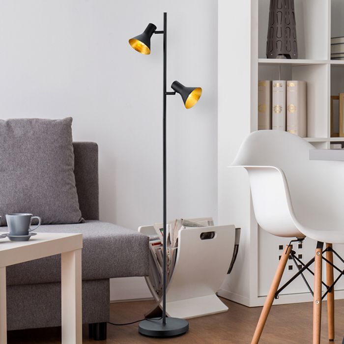 Lampadaire industriel noir, Verena, avec interrupteur