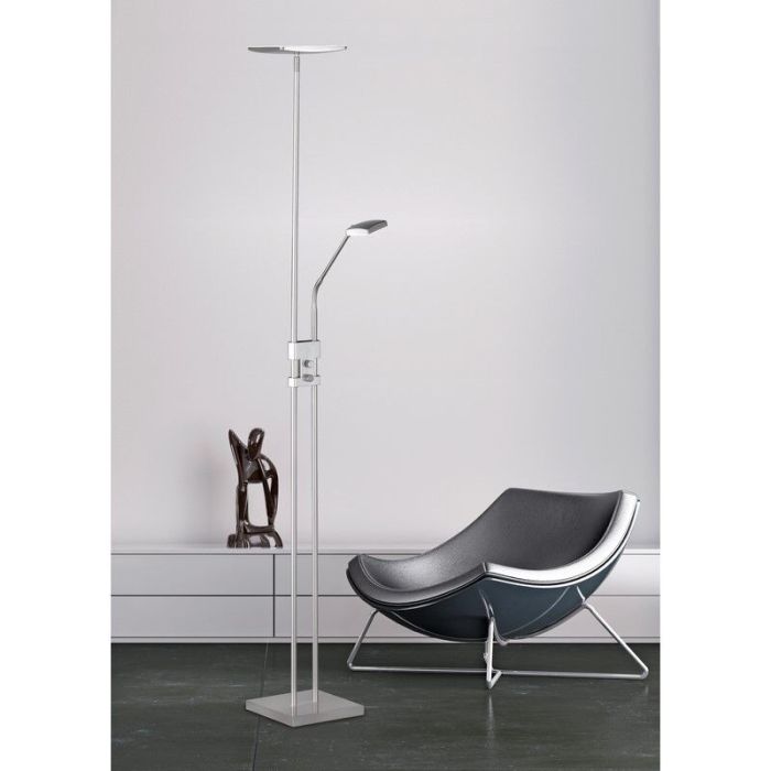 Lampadaire moderne nickel, Simon, 15W, 3000K LED, avec interrupteur