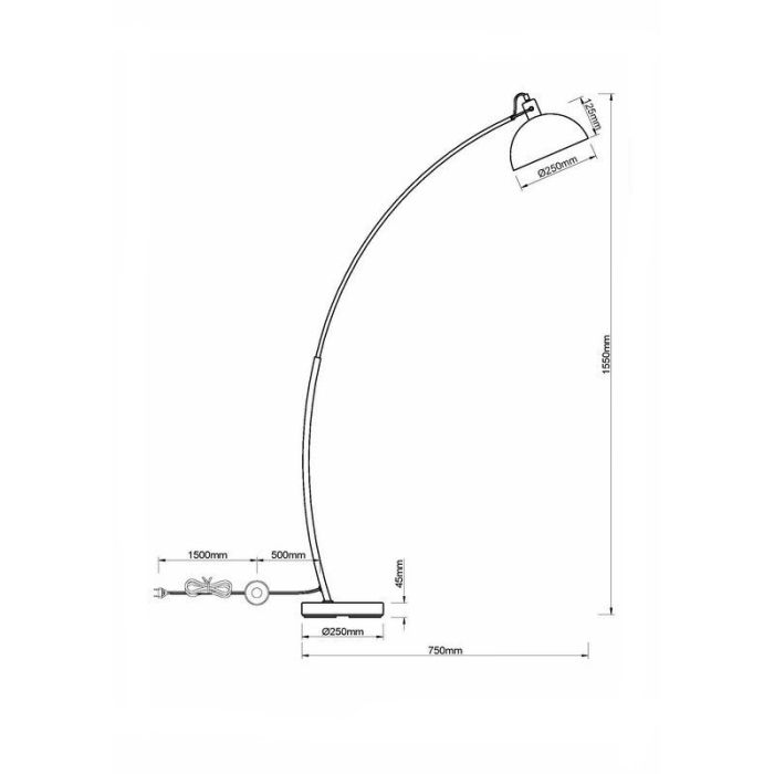 Lampadaire moderne noir, Fiore, avec interrupteur