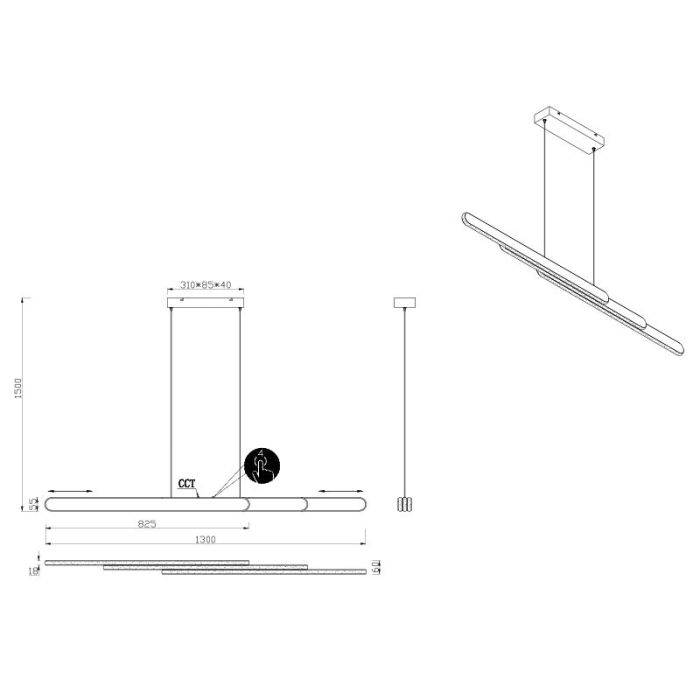 Suspension design laiton, Dwayn, 48W, blanc chaud à froid réglable LED, avec variateur tactile