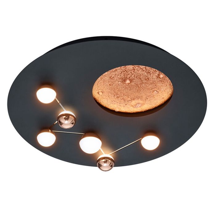 Lampe plafond moderne noire, Gilberto, 42W, blanc chaud à froid réglable LED, gradable en 3 étapes