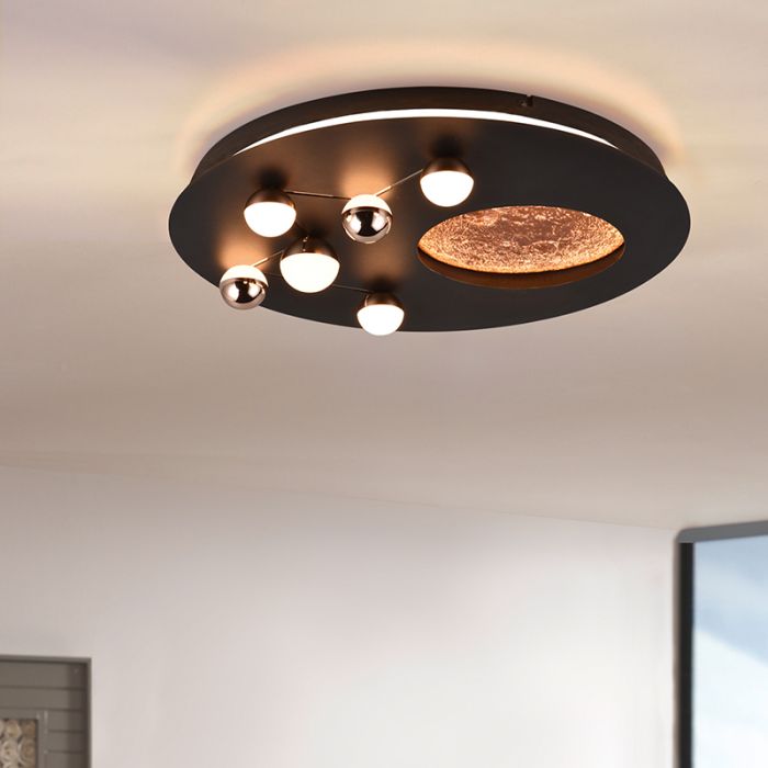 Lampe plafond moderne noire, Gilberto, 42W, blanc chaud à froid réglable LED, gradable en 3 étapes