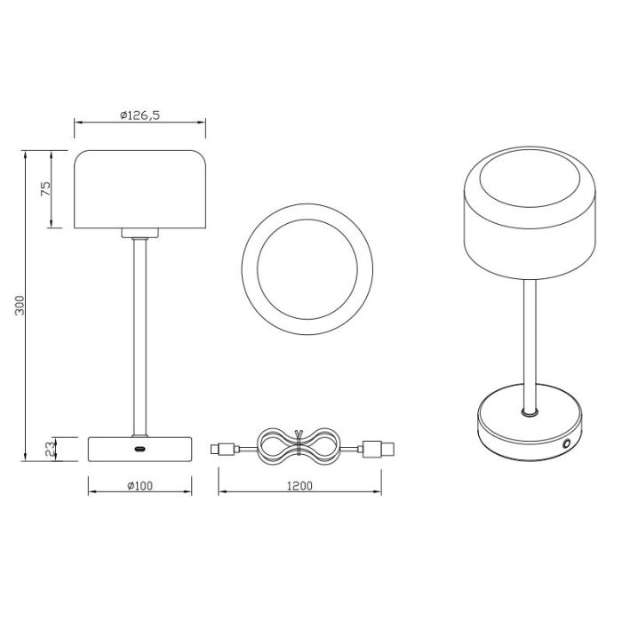 Lampe de table moderne noire, Dustin, 1,5W, 3000K LED, avec variateur tactile