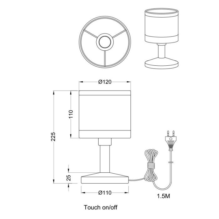 Lampe de table moderne blanche, Denley, avec interrupteur
