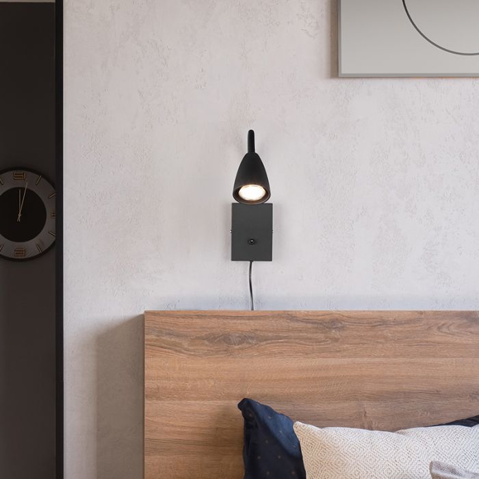 Applique murale moderne noire, Joanne, avec interrupteur