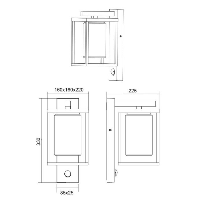 Applique extérieur avec détecteur de mouvement moderne anthracite, Reini, IP44