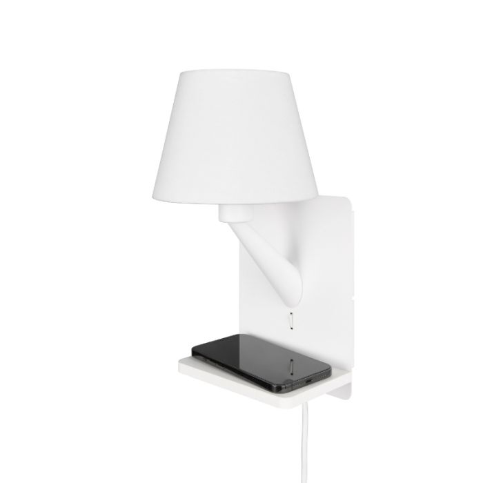 Applique murale en tissu blanche, Tahir, avec interrupteur