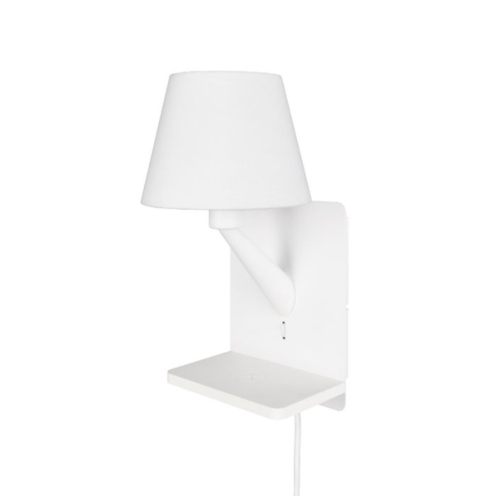 Applique murale en tissu blanche, Tahir, avec interrupteur