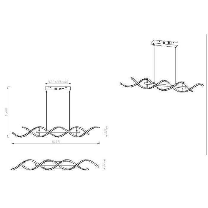 Suspension table à manger design laiton, Sylvian, 45W, blanc chaud à froid réglable LED, gradable en 3 étapes