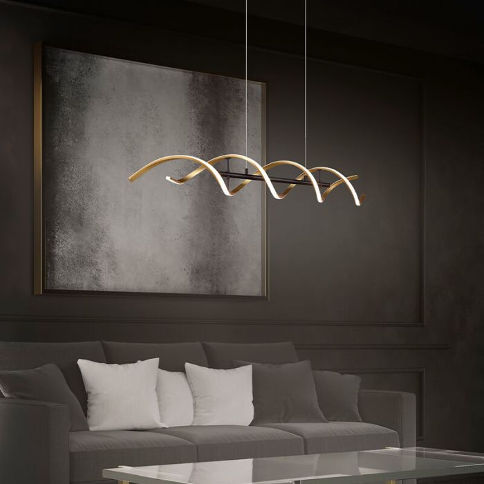 Suspension table à manger design laiton, Sylvian, 45W, blanc chaud à froid réglable LED, gradable en 3 étapes