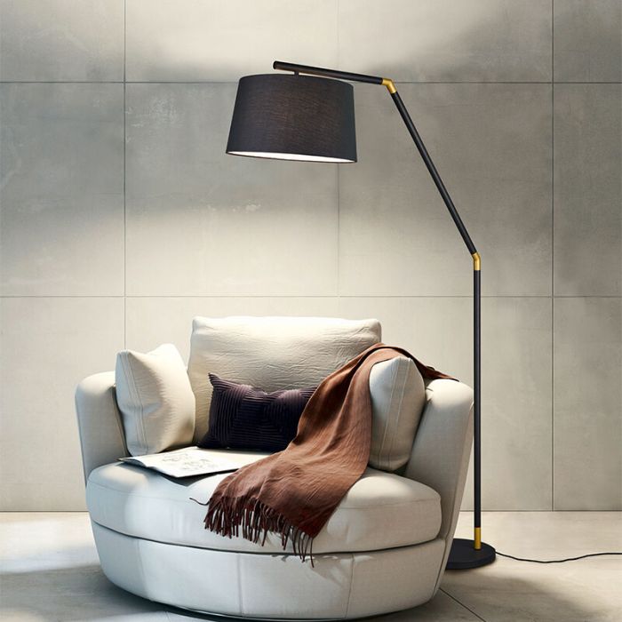 Lampadaire à arc moderne noir, Lendy, avec interrupteur