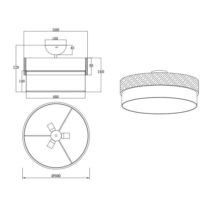 Lampe plafond moderne blanche, Sylvia