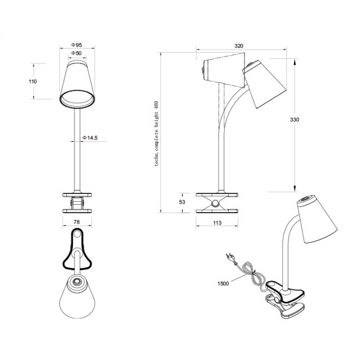 Lampe à pince moderne marronne, Rahul, 4,5W, 3000K LED, avec interrupteur