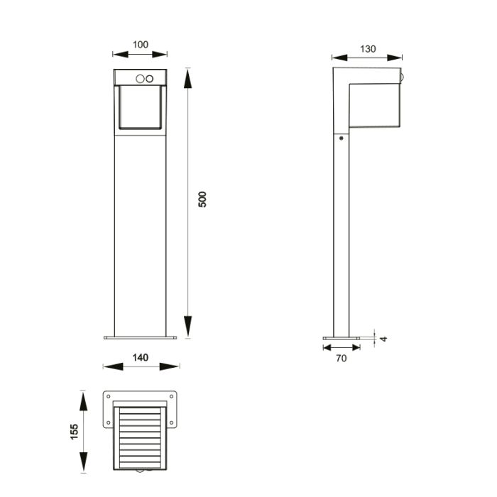 Lampadaire extérieur solaire moderne noir, Kadija, 5,5W, 4000K LED, IP44