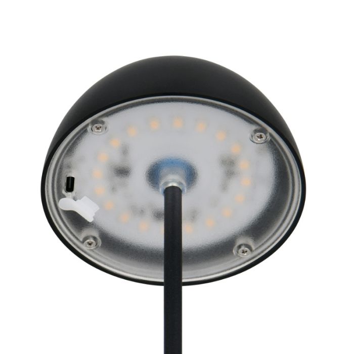 Lampe de table rechargeable en plastique noire, Mikhail, 2W, 3000K LED, IP44, avec variateur tactile
