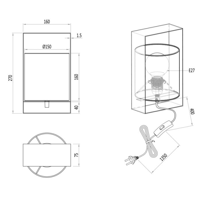Lampe de table moderne marronne, Radhika, avec interrupteur
