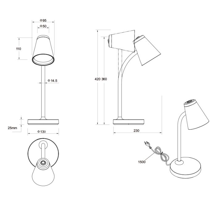 Lampe de table moderne blanche, Rahul, 4,5W, 3000K LED, avec interrupteur