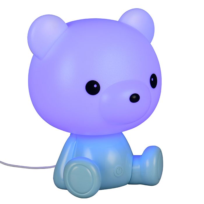 Lampe de table pour enfants en plastique bleue, Lumibear, 0,3W, RGB LED, avec interrupteur