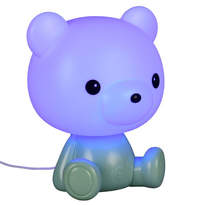 Lampe de table pour enfants en plastique verte, Lumibear, 0,3W, RGB LED, avec interrupteur