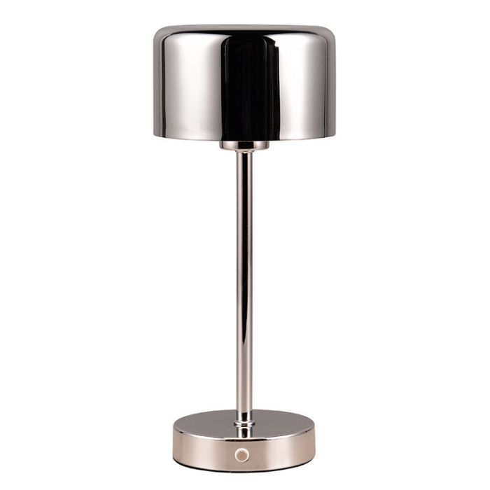 Lampe de table rechargeable moderne chromée, Dustin, 1W, 3000K LED, avec variateur tactile