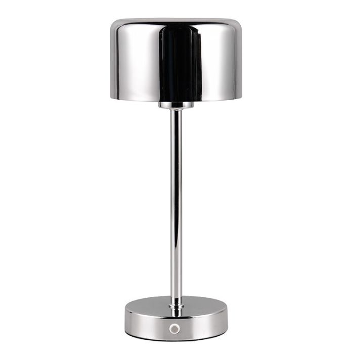 Lampe de table rechargeable moderne chromée, Dustin, 1W, 3000K LED, avec variateur tactile