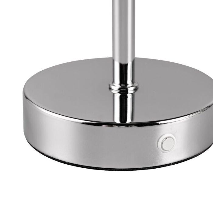 Lampe de table rechargeable moderne chromée, Dustin, 1W, 3000K LED, avec variateur tactile